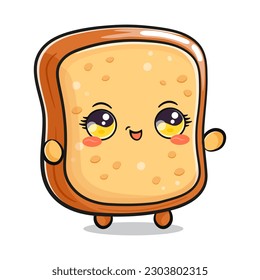 Cute funny toast waving hand. Vector hand drawn cartoon kawaii character illustration icon. Isolated on white background. Sliced toast bread character concept