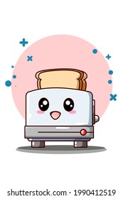 Tostadora linda y divertida con ilustración de caricatura de un icono del pan