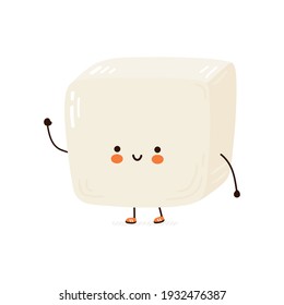 Carácter gracioso de tofu. Caricatura dibujada a mano del vector icono de ilustración del personaje kawaii. Aislado sobre fondo blanco. Concepto de carácter tofu