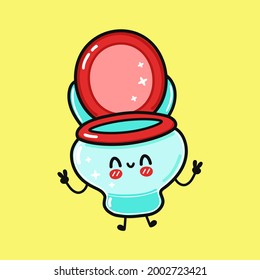 Cute funny toilet character. Vector hand drawn cartoon kawaii character illustration icon. Isolated on yellow background. Toilet character concept