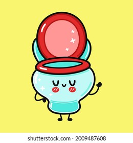 Cute funny toilet character. Vector hand drawn cartoon kawaii character illustration icon. Isolated on yellow background. Toilet character concept