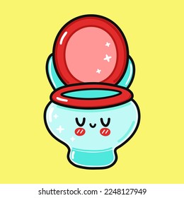 Cute funny toilet character. Vector hand drawn cartoon kawaii character illustration icon. Isolated on yellow background. Toilet character concept