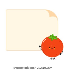 Cute funny tomato character with speech bubble. Vector hand drawn cartoon kawaii character illustration icon. Isolated on white background. Tomato character concept emoji,child,baby,face,adorable,kids