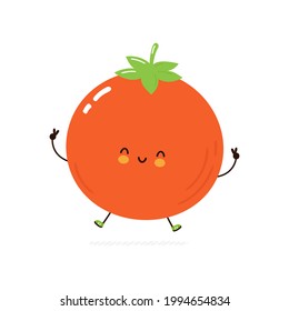 Cute funny tomato character. Vector hand drawn cartoon kawaii character illustration icon. Isolated on white background. Tomato cartoon character concept