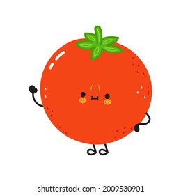 Cute funny tomato character. Vector hand drawn cartoon kawaii character illustration icon. Isolated on white background. Tomato character concept