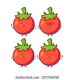 Cute funny tomato character. Vector hand drawn cartoon mascot character illustration icon. Isolated on white background.
