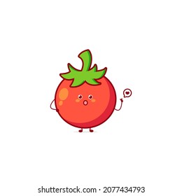 Cute funny tomato character. Vector hand drawn cartoon mascot character illustration icon. Isolated on white background.