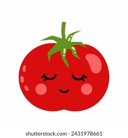 Süße lustige Tomate mit Gesicht und Emotionen. Vektor isolierte Illustration für Kinder.