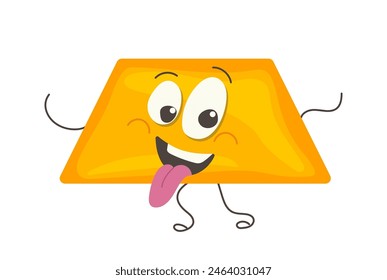 Cute funny trapezoid cartoon character with grimacing face fooling around vector illustration