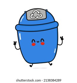 Cute funny trash can character. Vector hand drawn cartoon kawaii character illustration icon. Isolated white background. Trash can character concept emoji,child,adorable,kids, trash can,cute,drawing