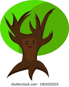 cute and funny tree brown trunk bright green tip sharp branches and bewitching smile concept of forest and nature character for design