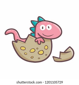 Cute and funny T-rex baby coming out from it's egg - vector