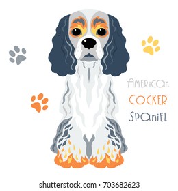 Cute funny tricoloured dog American Cocker Spaniel breed vector