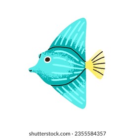 Cute funny tropical fish. Fancy fantasy aquarium animal. Small exotic sea marine species. Fantastic fictional ocean fauna. Colored flat vector illustration isolated on white background