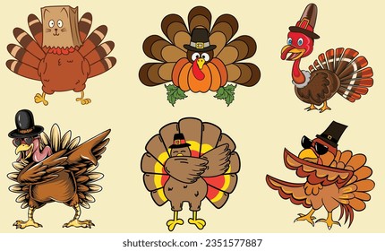 Cute and Funny Turkeys Thanksgiving with 3 Dabbing Turkeys to Celebrate the Thanksgiving Day-Set of 6