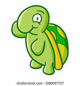Cute and funny turtle standing and waving it's hand - vector.