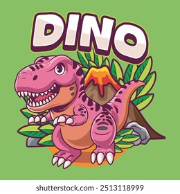 Lindo divertido Tyrannosaurus Rex Dinosaurio Personaje en Vector dibujado a mano Diseño de ilustración de dibujos animados para pegatina, insignia, parche, Anuncio, tarjeta de felicitación, invitación