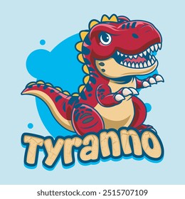 Cute Funny Tyrannosaurus Rex Dinosaur Character in Hand Drawn Vector Cartoon Illustration Design for sticker, badge, patch, banner, greeting card, invitation