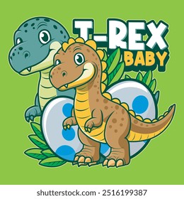 Cute Funny Tyrannosaurus Rex Dinosaur Character in Hand Drawn Vector Cartoon Illustration Design for sticker, badge, patch, banner, greeting card, invitation