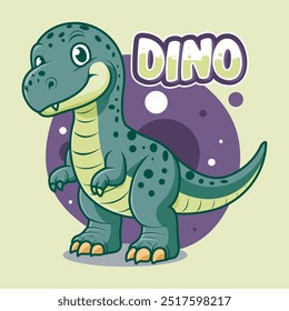 Lindo divertido Tyrannosaurus Rex Dinosaurio Personaje en Vector dibujado a mano Diseño de ilustración de dibujos animados para pegatina, insignia, parche, Anuncio, tarjeta de felicitación, invitación