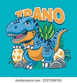 Netter lustiger Tyrannosaurus Rex Dinosaurier Charakter in handgezeichneter Vektorgrafik Illustration Design für Aufkleber, Abzeichen, Patch, Banner, Grußkarte, Einladung