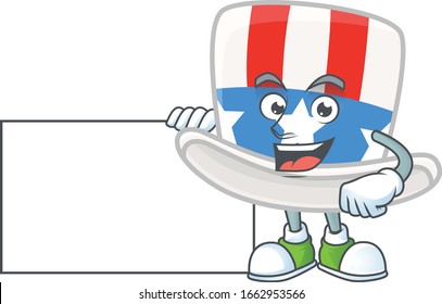 Cute funny uncle sam hat cartoon character having a board