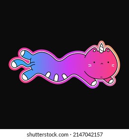 Cute funny unicorn cats fly in space print for t-shirt.Vector doodle cartoon kawaii character illustration logo. Cute happy unicorn cats,cosmos,univerce  print for t-shirt,tee,poster,logo art concept