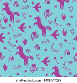 Cute funny unicorns seamless pattern. Colorful vector illustration.
