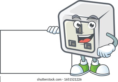 Cute funny USB power socket cartoon character having a board