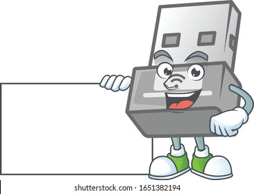 Caricatura divertida de adaptador inalámbrico USB que tiene una placa