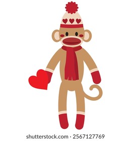 Cute and funny Valentine sock monkey vector cartoon illustration