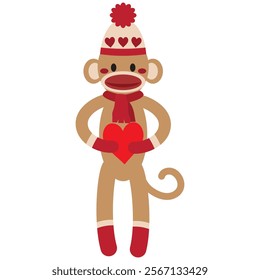 Cute and funny Valentine sock monkey vector cartoon illustration