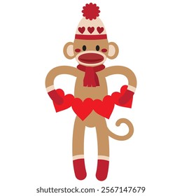 Cute and funny Valentine sock monkey vector cartoon illustration