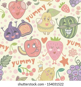 Cute Funny vector Fruit seamless pattern.