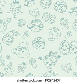 Cute Funny vector Fruit seamless pattern.