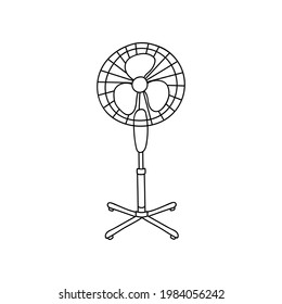 Cute and funny vector hand drawn doodle of fan with a cool air, for the hot climate and temperature. Stylized illustration with hand drawn outline isolated. For sticker, scrapbook, social media