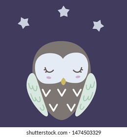 Cute, funny, cute vector illustration of an owl for children. Fashionable works of art, wallpapers, children's books, prints, postcards, t-shirts.