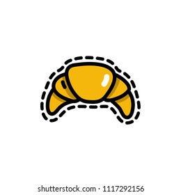 Cute funny vector illustrations of a croissant. French pastry on white background in doodle cartoon style suitable for stickers, fashion patches, badges, print, books, menus