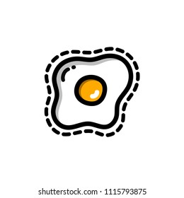 Cute funny vector illustrations of fried egg or omelet on white background in doodle cartoon style suitable for fashion patch, badge, stickers, prints, menu.