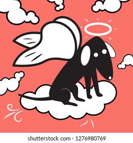 cute and funny vector image of angel dog sitting on a cloud