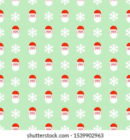 Cute and funny vector seamless pattern with Santa Claus characters and snow flake  in flat design  for gift wrapping paper and textile
