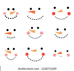 Cute and funny vector snowman face icons