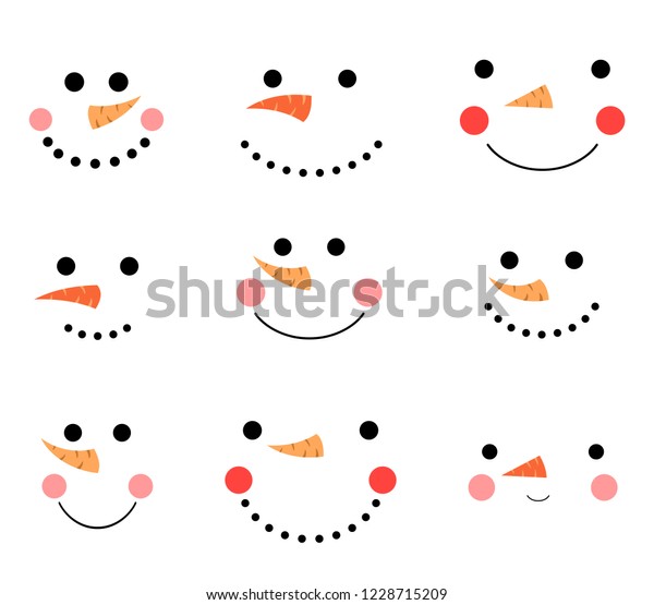 Cute Funny Vector Snowman Face Icons Stock Vector Royalty Free