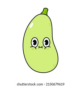 Cute funny vegetable marrow character.Vector hand drawn traditional cartoon vintage,retro, kawaii character illustration. Isolated white background. Vegetable marrow emoji,child,baby,adorable,kids