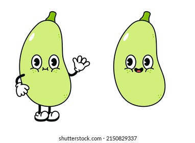 Carácter gracioso de la médula vegetal. Dibujo manual de vectores de caricatura tradicional vintage, retro, ilustración del personaje kawaii. Fondo blanco aislado. Emoji de la médula vegetal, niño, bebé, adorable, niños