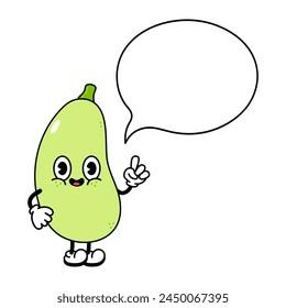 Cute funny vegetable marrow with speech bubble character. Vector hand drawn traditional cartoon vintage, retro, kawaii character illustration icon. Isolated background. Vegetable marrow character
