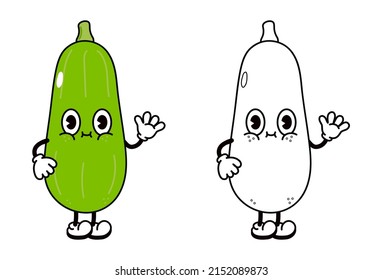 Cute gracioso libro de colorear ilustraciones de dibujos animados de caricatura de personajes de mano con marihuana de verduras. Vector de la mano de la médula vegetal dibujado tradicional de caricatura vintage, retro, kawaii icono de ilustración