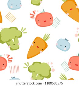 Cute funny vegetables vector illustration seamless pattern