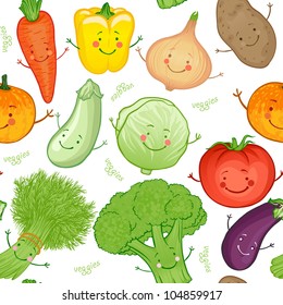 Cute funny vegetables vector seamless pattern