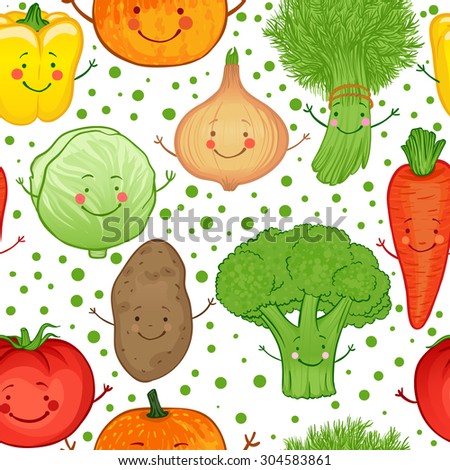 Cute funny vegetables vector seamless pattern